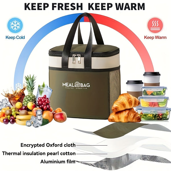 9L Outdoor Cooler Bag, Insulated Lunch Tote, Portable Thermal Lunch Box, Picnic Bag, Large Capacity Handheld Food Carrier for Camping & Work, Non-Food Contact, Perfect Back-to-School Gift