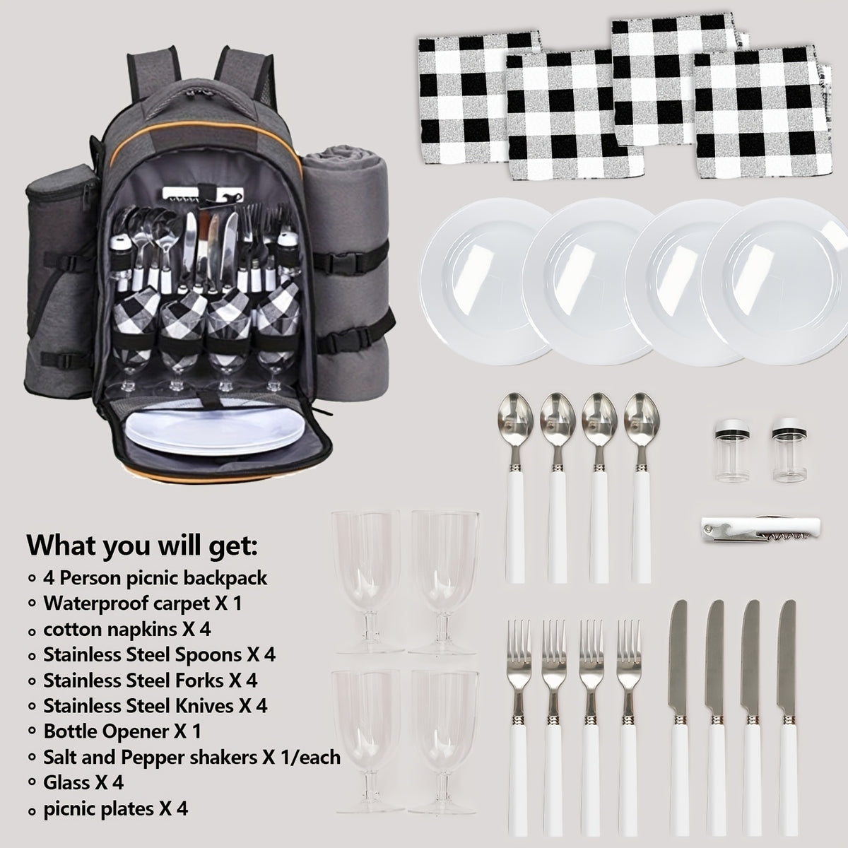 Free Picnic Mat 4-person Picnic Basket Backpack with Insulated Cooler Compartment, Wine Rack, Wool Blanket, And Cutlery Set. A Must-have for Winter Travel, Perfect As A Christmas Gift, New Year Gift, Couple Gift, Family Gift