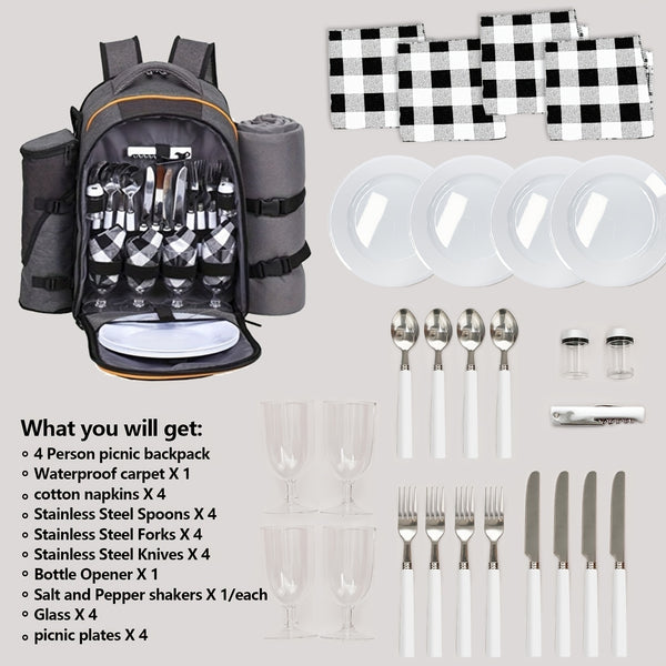 Free Picnic Mat 4-person Picnic Basket Backpack with Insulated Cooler Compartment, Wine Rack, Wool Blanket, And Cutlery Set. A Must-have for Winter Travel, Perfect As A Christmas Gift, New Year Gift, Couple Gift, Family Gift