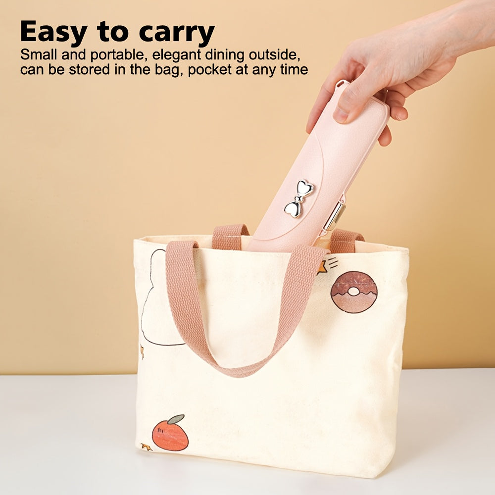 8pcs 304 Stainless Steel Portable Cutlery Set with Storage Box - -Friendly Hygienic Travel Tableware (Chopsticks, Spoon, Fork) in Pink Case with Lid for School Lunches, Camping, Picnic - Food-Grade Durable Utensils