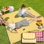 FLIXPLANY Portable Picnic Mat - Lightweight & Durable Twill Weave Outdoor Blanket with Vibrant Yellow & White Checkered Design, Easy to Clean, All-Season Use for Beach, Camping, Hiking, Picnics