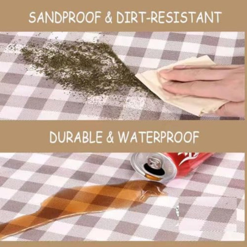 XL & Sandproof Picnic Blanket - Heavy-Duty Foldable Outdoor Beach Mat Suitable for Camping, Park, Lawn - Large Gingham Check Tan\u002F - Portable for s,, Pets - Easy Clean & Lightweight