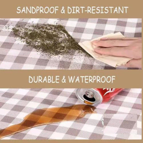 XL & Sandproof Picnic Blanket - Heavy-Duty Foldable Outdoor Beach Mat Suitable for Camping, Park, Lawn - Large Gingham Check Tan\u002F - Portable for s,, Pets - Easy Clean & Lightweight