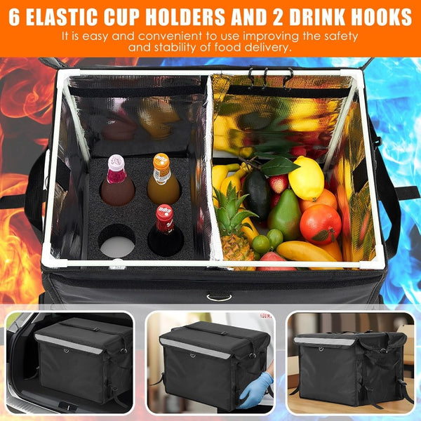 Large 16.38gal Insulated Food Delivery Bag\u002FPizza Box with Expandable Frame & Logo Pocket - Heavy-Duty Thermal Lunch Box for Pizza, Groceries, Meals | & Car Transport, Insulated Box For Food Delivery, Insulated Bags For Food Delivery, Insulated Delive