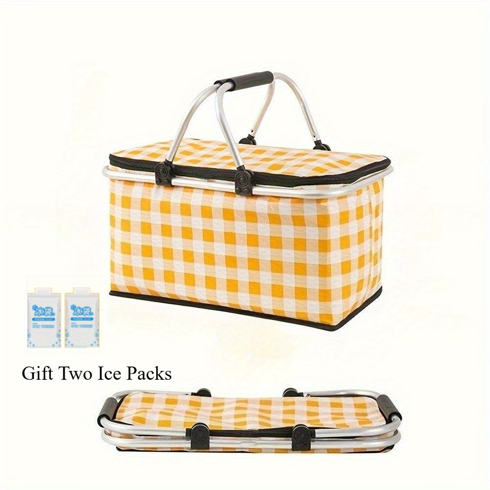 Gift Two Ice Packs1pcs Portable Outdoor Picnic Insulation Bag-Durable, Foldable, Insulated Food Storage Basket with Easy Carry Handle for Camping, Travel, and Outdoor Adventures