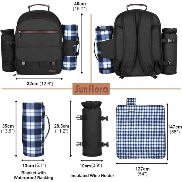 2-Person Insulated Picnic Backpack with Cooler Compartment, Wine Holder, Blanket & Stainless Steel Cutlery Set - All-in-One Portable Outdoor Lunch Box for, Friends, Family - -Style Carrier (No External Cooler Needed)