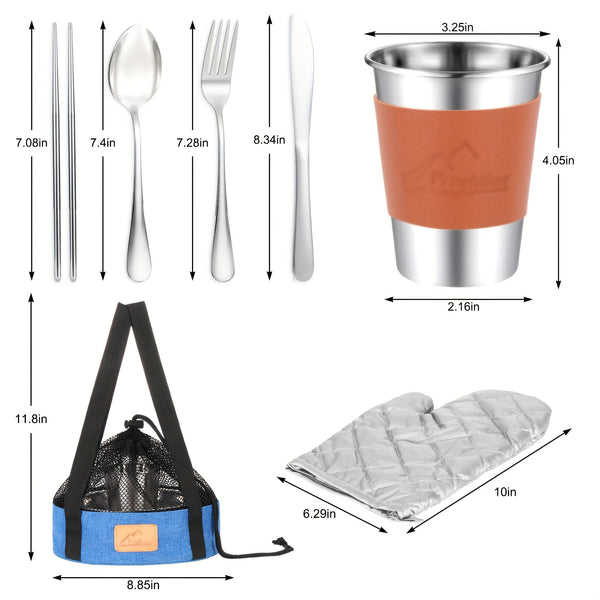 Camping Mess Kit - 23pcs Camping Dishes Camping Cookware Mess Kit Includes Cups, BOwls, Knives, Forks, Spoons, Camping Essentials Camping Dinnerware Set Camping Cooking Utensils Accessories Plates Dinnerware Set