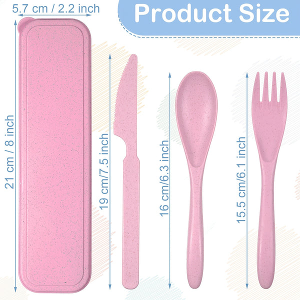 28pcs High-Quality Wheat Straw Cutlery Set with Colorful Cases - Reusable Spoons, Forks, Knives for Travel, Picnics, Lunch - Durable, Lightweight & Portable Tableware, Wheat Straw Dinnerware Set