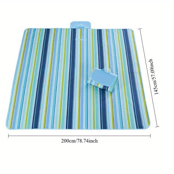 Heavy-Duty Picnic Blanket Heavy-Duty Extra Wide High Quality Picnic Blanket - All-Weather Outdoor Mat with Carry Handles, Non-Slip Beach, Camping, Tailgating Blanket - Blue & Green Striped for Grass, Park, Tent - Hand Wash Only, Picnic Mat, Grass Protecti
