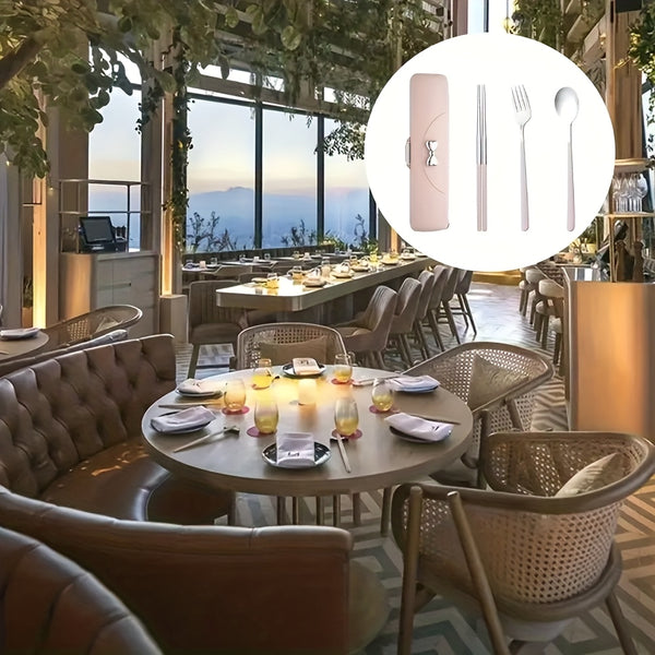 8pcs 304 Stainless Steel Portable Cutlery Set with Storage Box - -Friendly Hygienic Travel Tableware (Chopsticks, Spoon, Fork) in Pink Case with Lid for School Lunches, Camping, Picnic - Food-Grade Durable Utensils