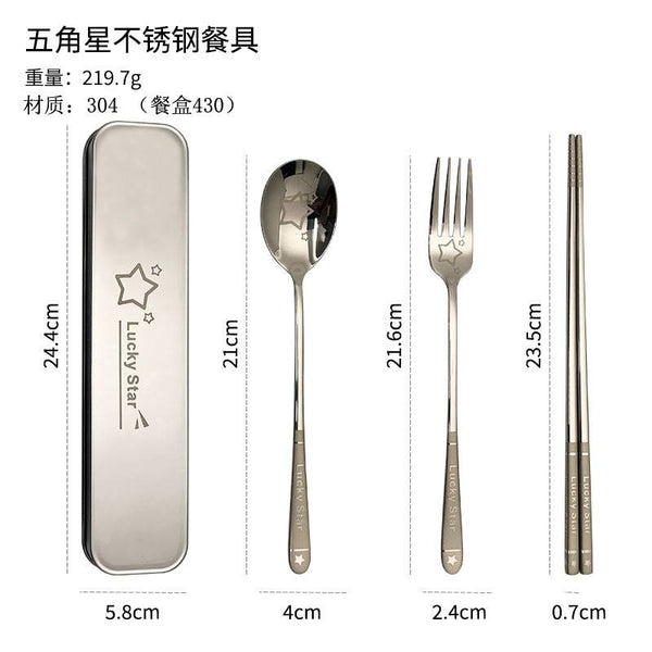 304 Stainless Steel Chopsticks and Spoon Set with Storage Box - Portable Tableware for Home & Students, Durable & Easy to Clean