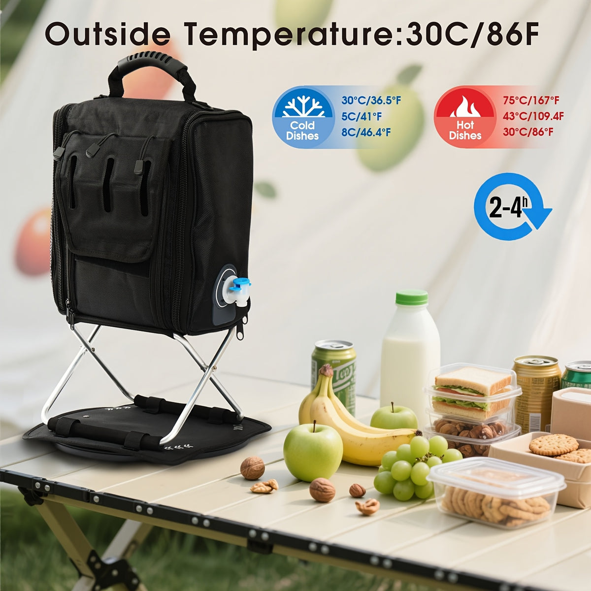 Backpack Cooler Insulated Leak Proof for Keeping Cool, Collapsible Support Stand with Rotary Bottom Tray, Cup Holder Cutlery Set for Camping Lunch