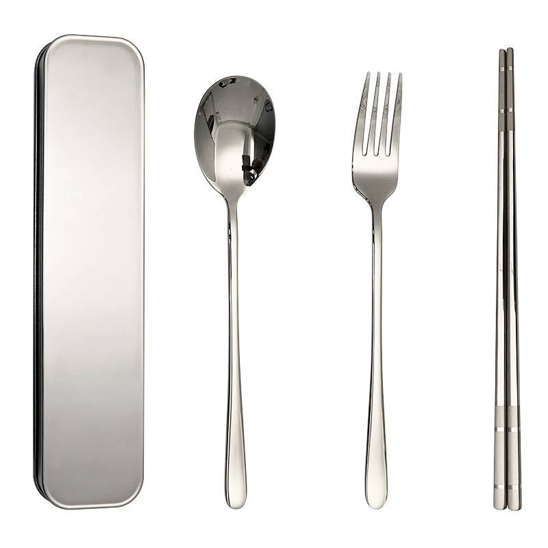 304 Stainless Steel Chopsticks and Spoon Set with Storage Box - Portable Tableware for Home & Students, Durable & Easy to Clean