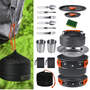 15pcs Portable Non-Stick Aluminum Alloy Camping Cookware Set - Includes 1 Kettle, 1 Frying Pan, 1 Cooking Pot, 2 Plates, 2 Cups, 6pcs Folding Knife Fork Spoon Set, 1 Scrub Sponge, 3 Black Storage Bags - Durable Kitchen Essentials for Camping