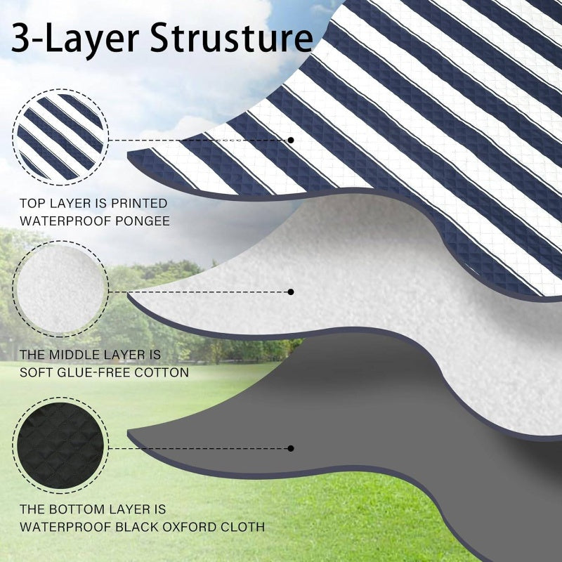 Large 80x80 Waterproof Picnic Blanket | Foldable, Portable Camping Blanket with Carry Strap, Beach, PU Coated Oxford Cloth