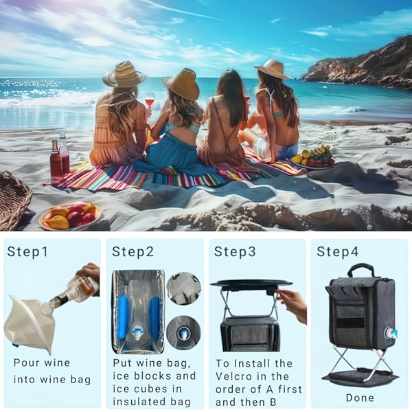 Backpack Cooler Insulated Leak Proof for Keeping Cool, Collapsible Support Stand with Rotary Bottom Tray, Cup Holder Cutlery Set for Camping Lunch