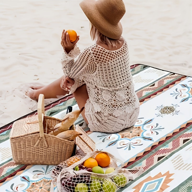 1pc Large Portable Outdoor Camping Picnic Blanket - High Quality & Heavy-Duty All-Season Thickened -like Texture with Blue\u002FBeige\u002FRed\u002FBlack\u002FWhite\u002FGray\u002FOrange\u002FTeal Patterns, Lightweight & Compact for Hiking, Beach, BBQ, Pa
