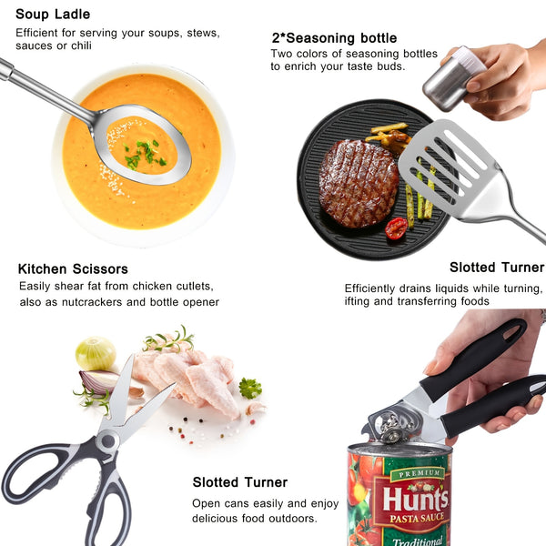 Portable Camping Kitchen Utensil Set-31pcs Camping Essentials Camping Accessories Gear Must Haves Camping Cookware Kit, Stainless Steel Outdoor Cooking And Grilling Utensil Organizer Travel Set Perfect For Travel, Picnics, RVs, BBQ, Parties And More