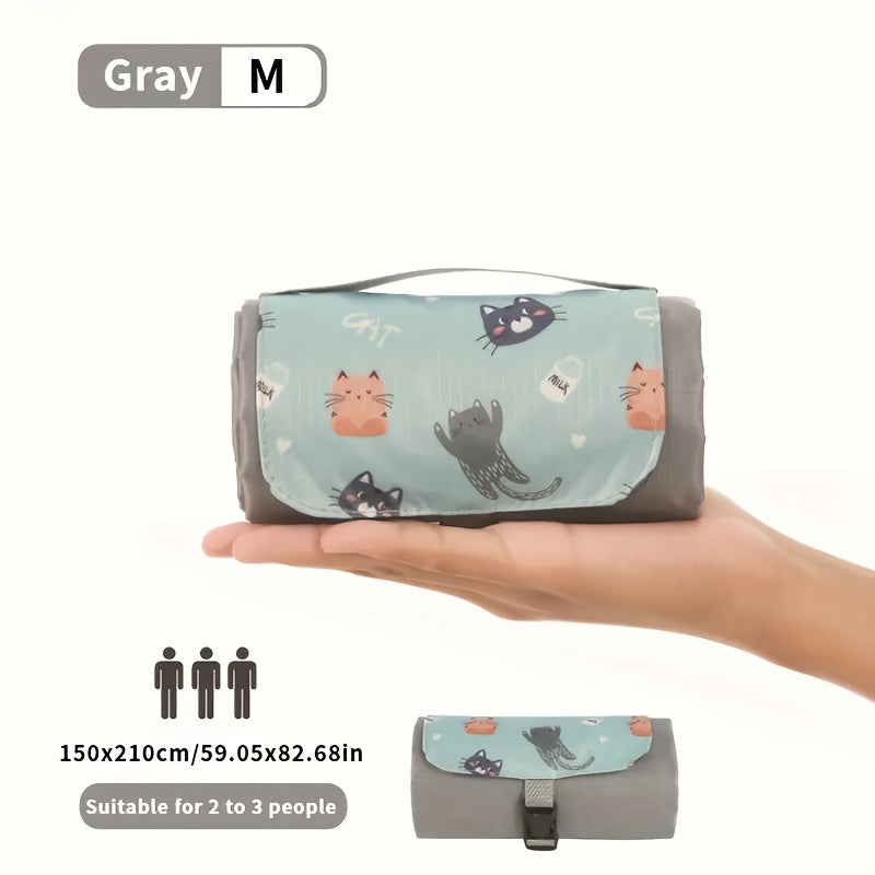 Portable Pocket Outdoor Mat - Compact Lightweight Nylon Picnic Blanket with Cute Animal & Fruit Patterns (Unicorns, Bears, Strawberries) & s, Beach, Camping, Backyard - All-Season Green\u002FBlue\u002FGrey\u002FTurquoise Foldable