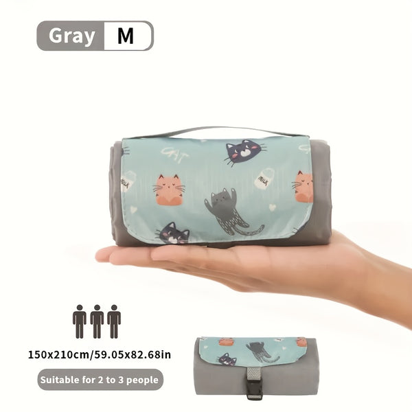 Portable Pocket Outdoor Mat - Compact Lightweight Nylon Picnic Blanket with Cute Animal & Fruit Patterns (Unicorns, Bears, Strawberries) & s, Beach, Camping, Backyard - All-Season Green\u002FBlue\u002FGrey\u002FTurquoise Foldable