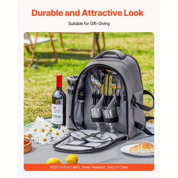 Happybuy 2-Person\u002F4-person Picnic Backpack with Insulated Compartment And Complete Dining Set Ideal for Hiking, Camping And Beach Trips In Grey\u002Fblue