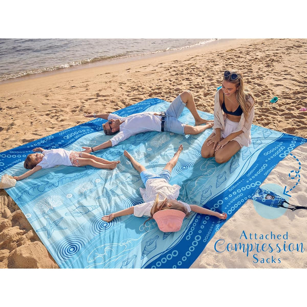 WEKAPO Oversized Extra Large High Quality Beach Blanket & Mat - 11x9ft Sand-Free, Heavy-Duty with Stakes & Storage Bag, Bohemian Starfish Design - for 1-10 People, Picnic, Pool, Camping - Lightweight Microfiber, Winter-Ready