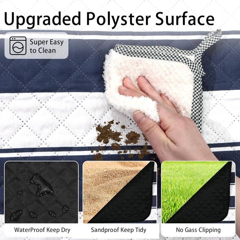 Large 80x80 Waterproof Picnic Blanket | Foldable, Portable Camping Blanket with Carry Strap, Beach, PU Coated Oxford Cloth
