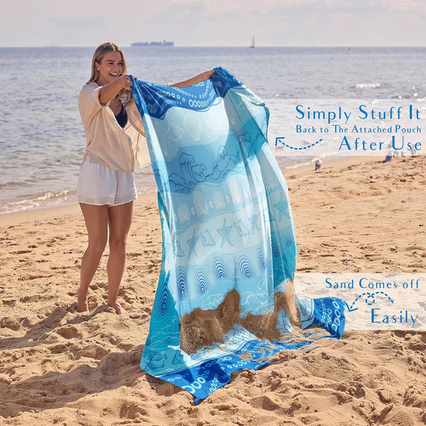 WEKAPO Oversized Extra Large High Quality Beach Blanket & Mat - 11x9ft Sand-Free, Heavy-Duty with Stakes & Storage Bag, Bohemian Starfish Design - for 1-10 People, Picnic, Pool, Camping - Lightweight Microfiber, Winter-Ready