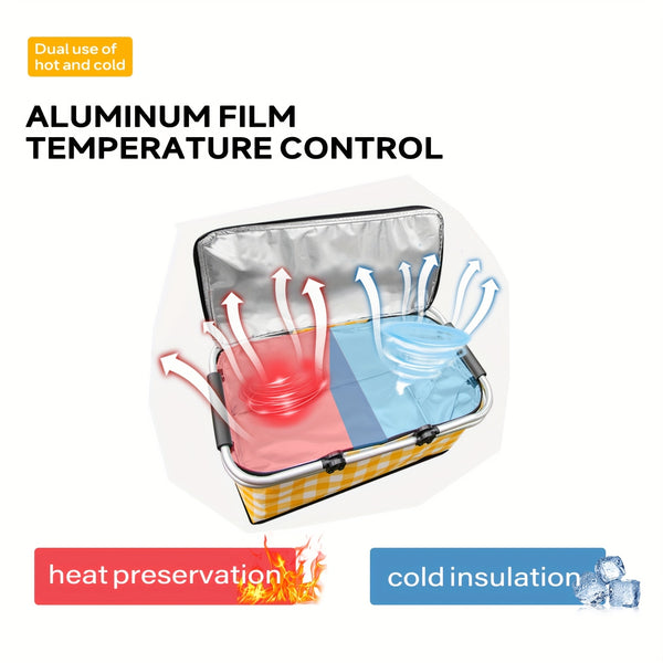 7.13gal Large Collapsible Insulated Cooler Picnic Basket with Lid & Sturdy Handles - Heavy-Duty Thermal Insulation Reusable Folding Grocery Shopping Basket for Outdoor Picnic, Travel, Camping, Beach - Durable Portable Cooler Bag for Storage, Groceries