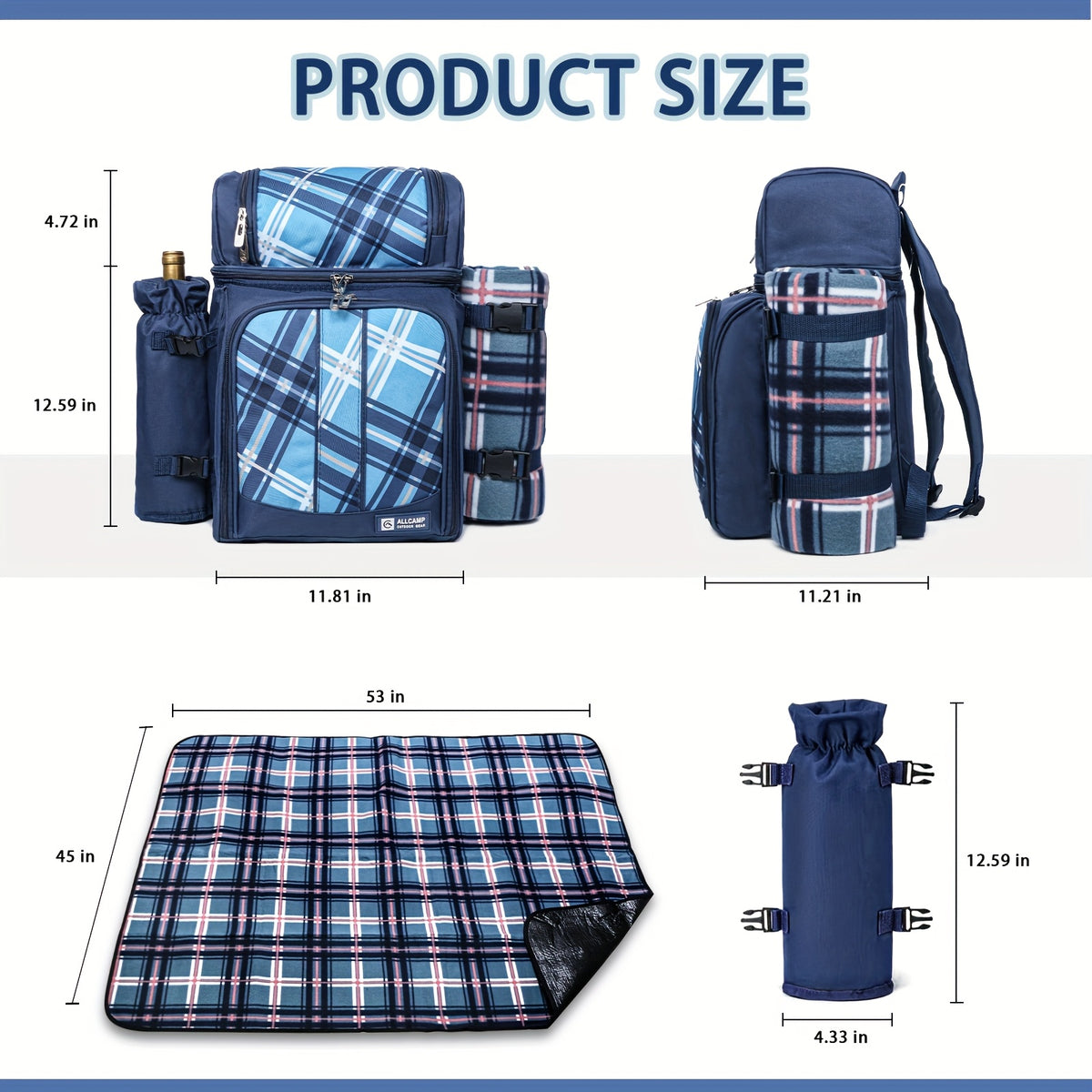 Free Fleece Blanket Included 2-4 Person Picnic Basket Backpack With Insulated, Leak-proof, Cooler Compartment, Wine Rack, Fleece Blanket, And Cutlery Set. Suitable For Both Men And Women. Perfect Thanksgiving, Christmas, And New Year'S Gift.