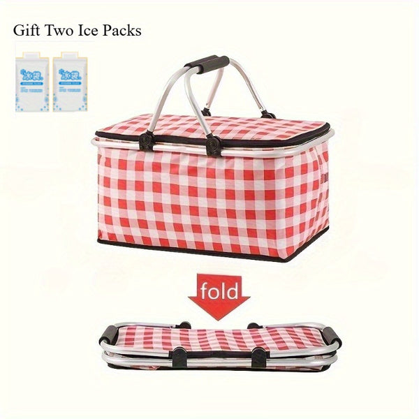 Gift Two Ice Packs1pcs Portable Outdoor Picnic Insulation Bag-Durable, Foldable, Insulated Food Storage Basket with Easy Carry Handle for Camping, Travel, and Outdoor Adventures