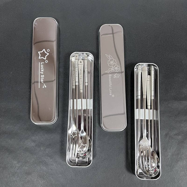 304 Stainless Steel Chopsticks and Spoon Set with Storage Box - Portable Tableware for Home & Students, Durable & Easy to Clean
