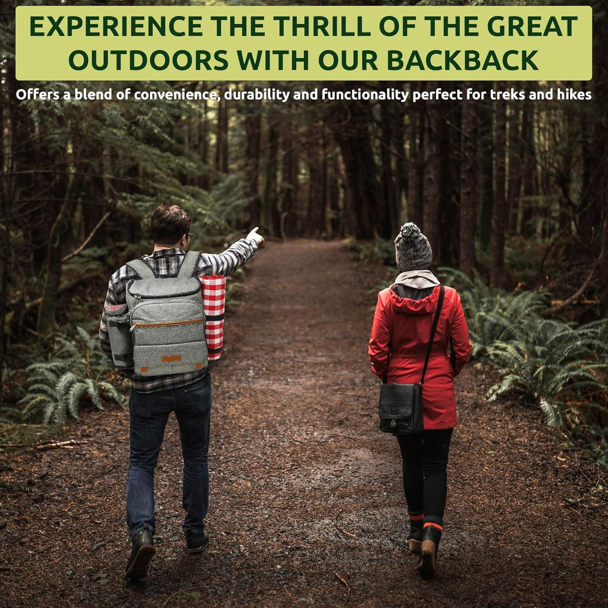 Nature Gear Large Picnic Backpack, Insulated Bag with Detachable Wine Cooler & Picnic Blanket, Includes Dinnerware Set for 4 & Picnic Accessories, Waterproof Outdoor Travel Backpack for Beach, Red