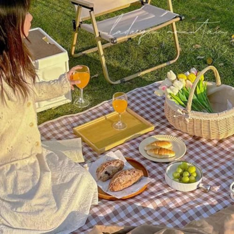 80x80 Inch Extra Large Picnic Blanket & Mat - Tan Gingham Check for all-Season Outdoor\u002F Use, Foldable Sandproof Beach Camping Mat, Lightweight Portable for 4-7 People,, Pets - Easy Clean (Handwashable) - Backing)