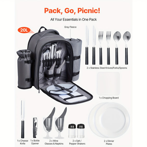 Happybuy 2-Person\u002F4-person Picnic Backpack with Insulated Compartment And Complete Dining Set Ideal for Hiking, Camping And Beach Trips In Grey\u002Fblue