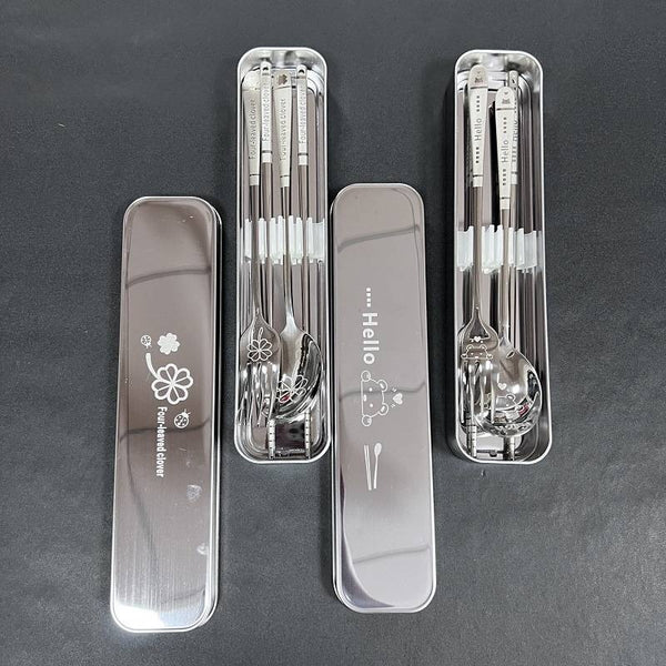 304 Stainless Steel Chopsticks and Spoon Set with Storage Box - Portable Tableware for Home & Students, Durable & Easy to Clean