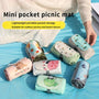 Portable Pocket Outdoor Mat - Compact Lightweight Nylon Picnic Blanket with Cute Animal & Fruit Patterns (Unicorns, Bears, Strawberries) & s, Beach, Camping, Backyard - All-Season Green\u002FBlue\u002FGrey\u002FTurquoise Foldable
