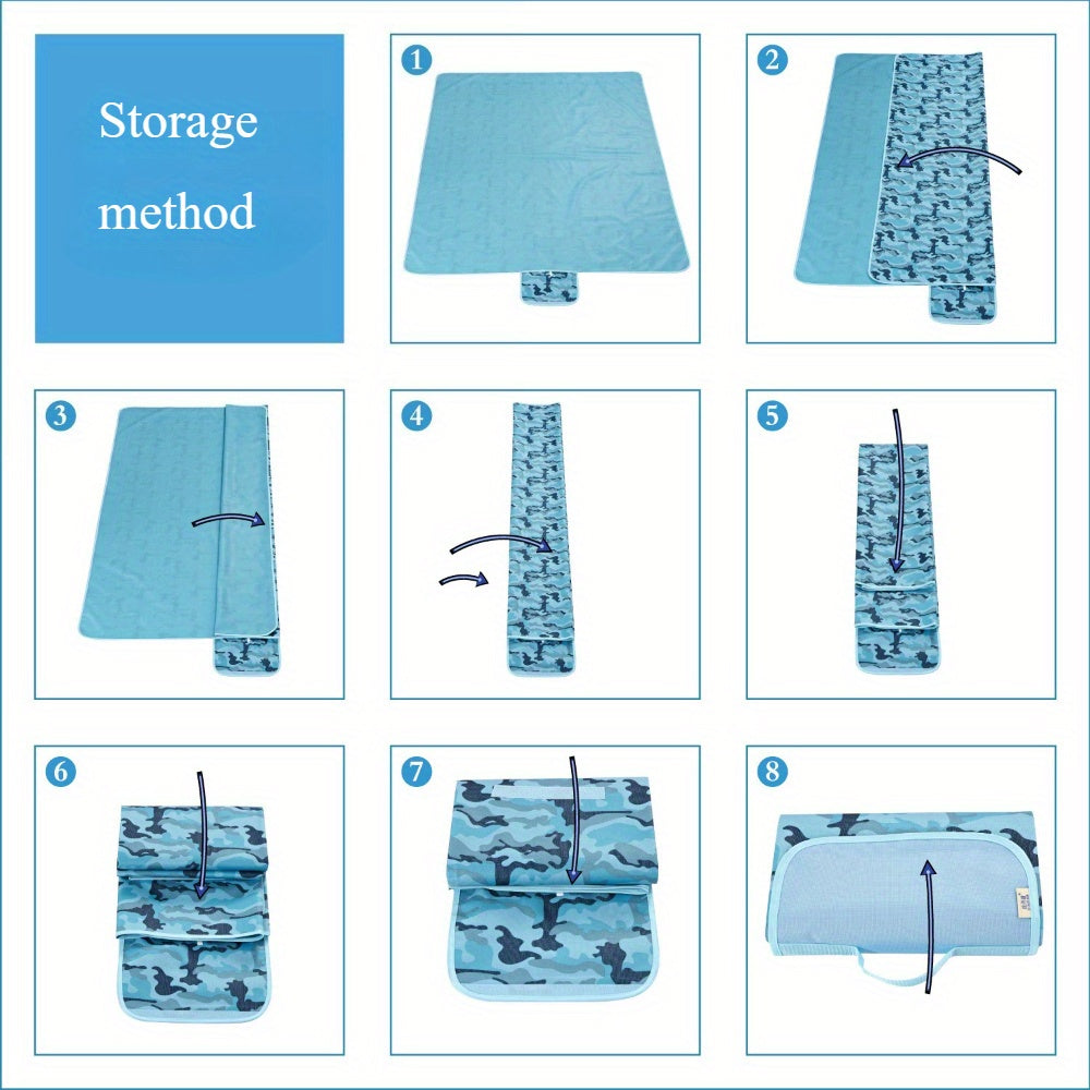 Heavy-Duty Picnic Blanket Heavy-Duty Extra Wide High Quality Picnic Blanket - All-Weather Outdoor Mat with Carry Handles, Non-Slip Beach, Camping, Tailgating Blanket - Blue & Green Striped for Grass, Park, Tent - Hand Wash Only, Picnic Mat, Grass Protecti
